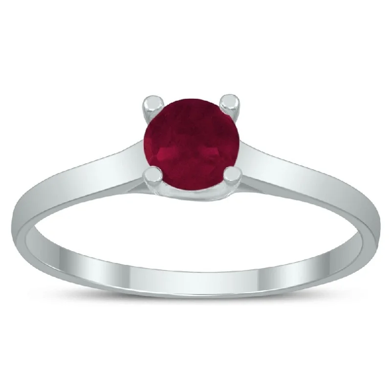 Women’s square rings-Round 4MM Ruby Cathedral Solitaire Ring in 10K White Gold