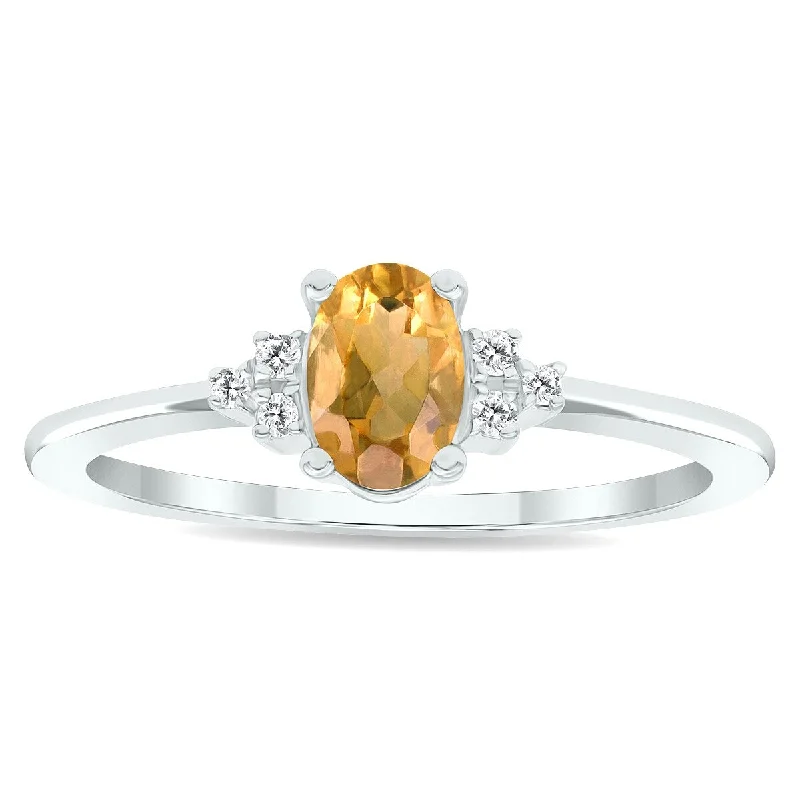 Women’s gold rings-Women's Citrine and Diamond Half Moon Ring in 10K White Gold