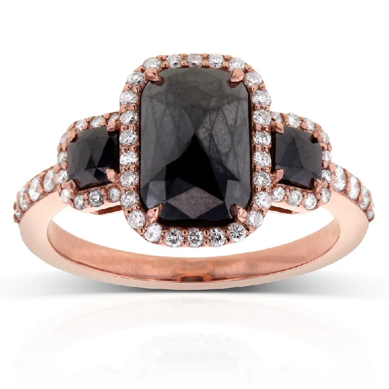 Women’s square rings-Annello by Kobelli 14k Rose Gold 3 1/2ct TDW Three Stone Black and White Diamond Ring