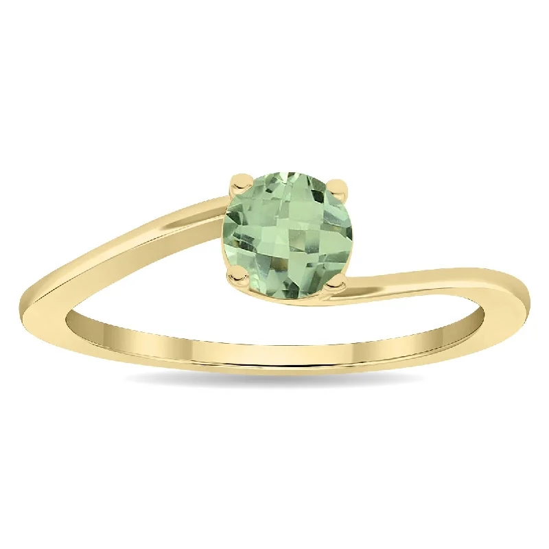 Women’s rose gold rings-Women's Round Shaped Solitaire Green Amethyst Wave Ring in 10K Yellow Gold