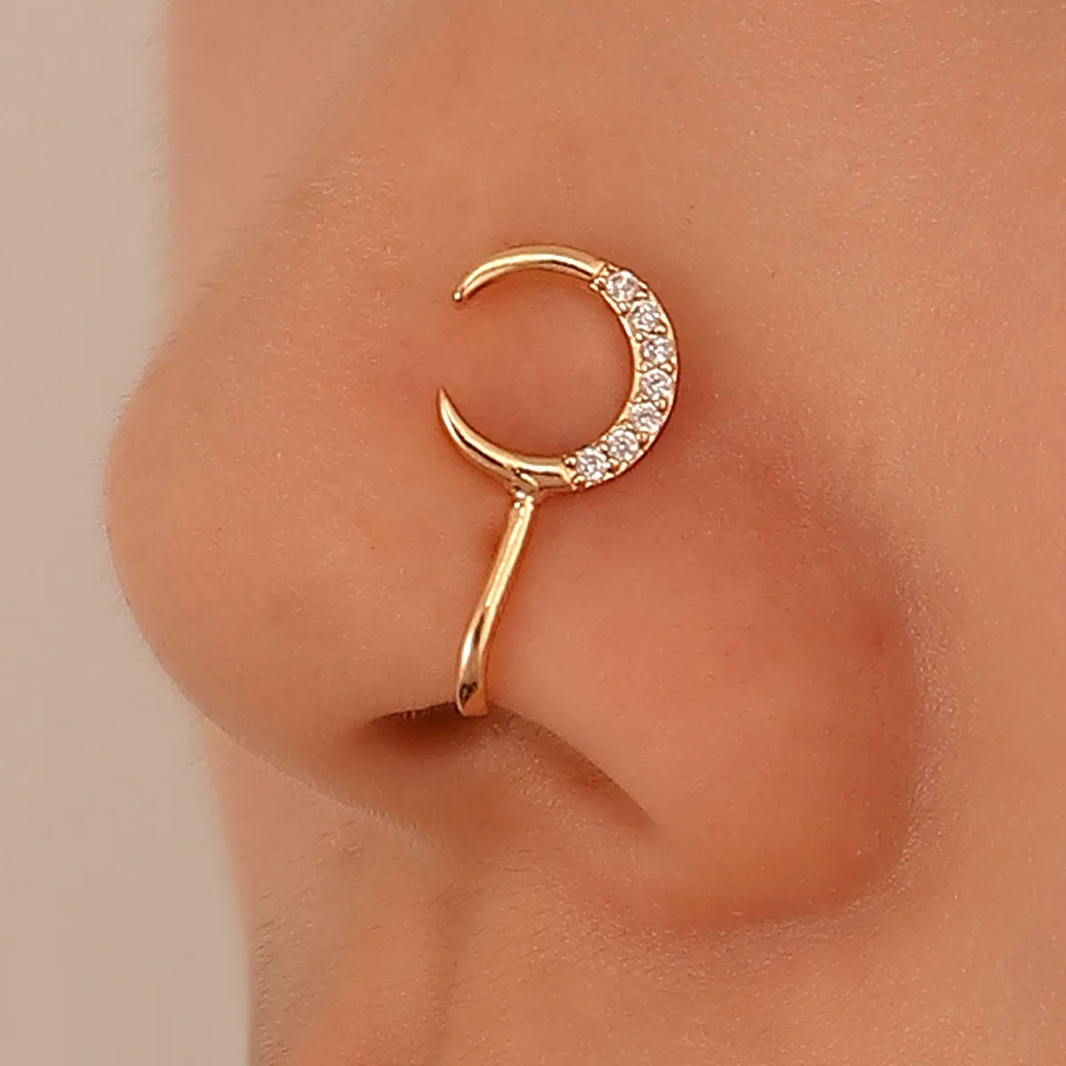 Women’s wedding ring sets-New Style Moon Copper Inlaid Zircon U-shaped Adjustable Nose Ring Nose Clip