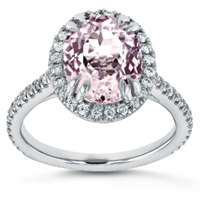 Women’s stackable rings-Annello by Kobelli 14k White Gold 3 7/8ct TGW Oval Cut Pink Kunzite and Diamond Halo Gemstone Ring