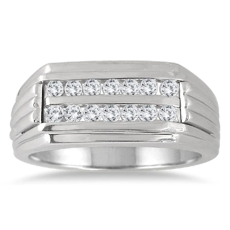 Women’s wedding ring sets-1/2 Carat TW Diamond Men's Double Row Channel Set Ring in 10K White Gold