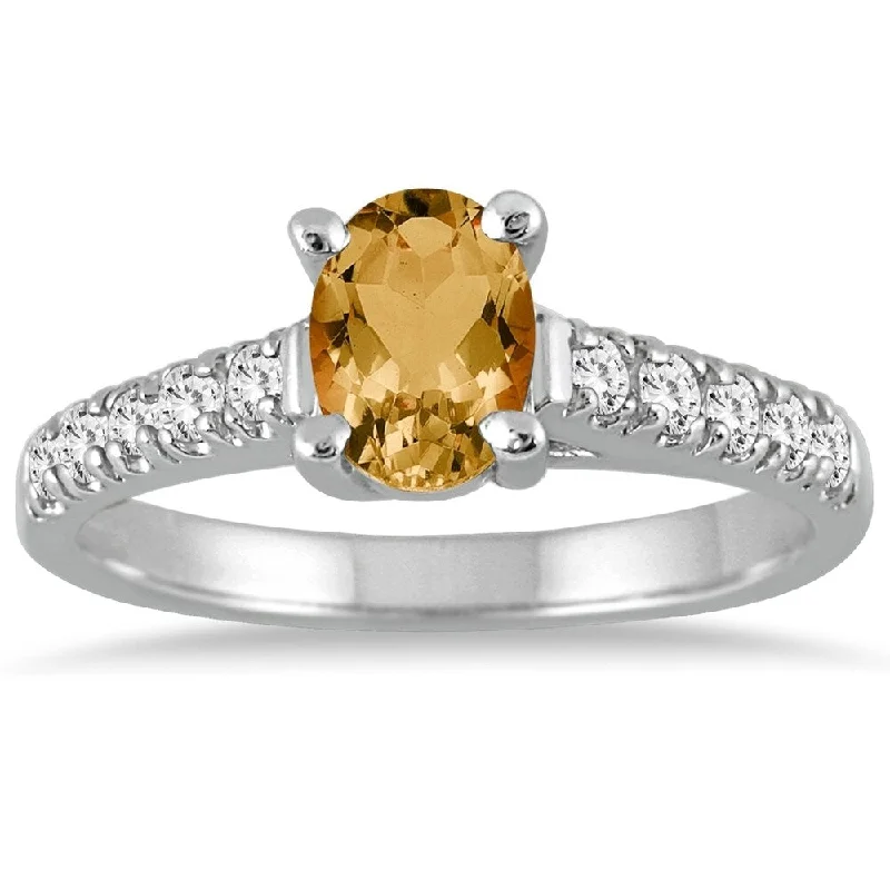 Women’s infinity rings-1 Carat Oval Citrine and Diamond Ring in 14K White Gold