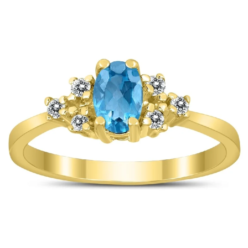 Women’s pear-shaped rings-6X4MM Blue Topaz and Diamond Regal Ring in 10K Yellow Gold