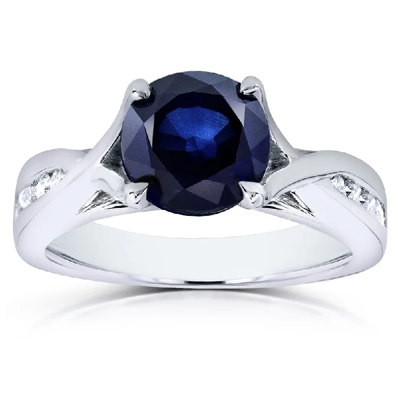 Women’s vintage wedding rings-Annello by Kobelli 14k White Gold Blue Sapphire and 1/10ct TDW Diamond Ring (G-H, I1-I2)