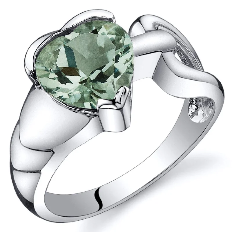 Women’s opal rings-Sterling Silver 1.5 ct Green Amethyst Solitaire Ring