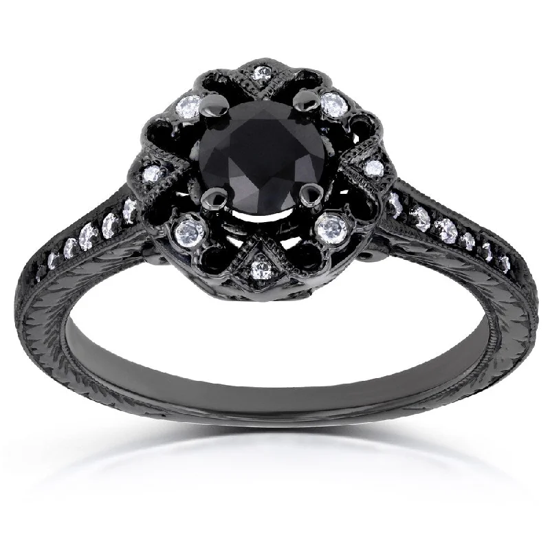 Women’s statement engagement rings-Annello by Kobelli 14k Black Gold 3/5ct TDW Diamond Antique Ring