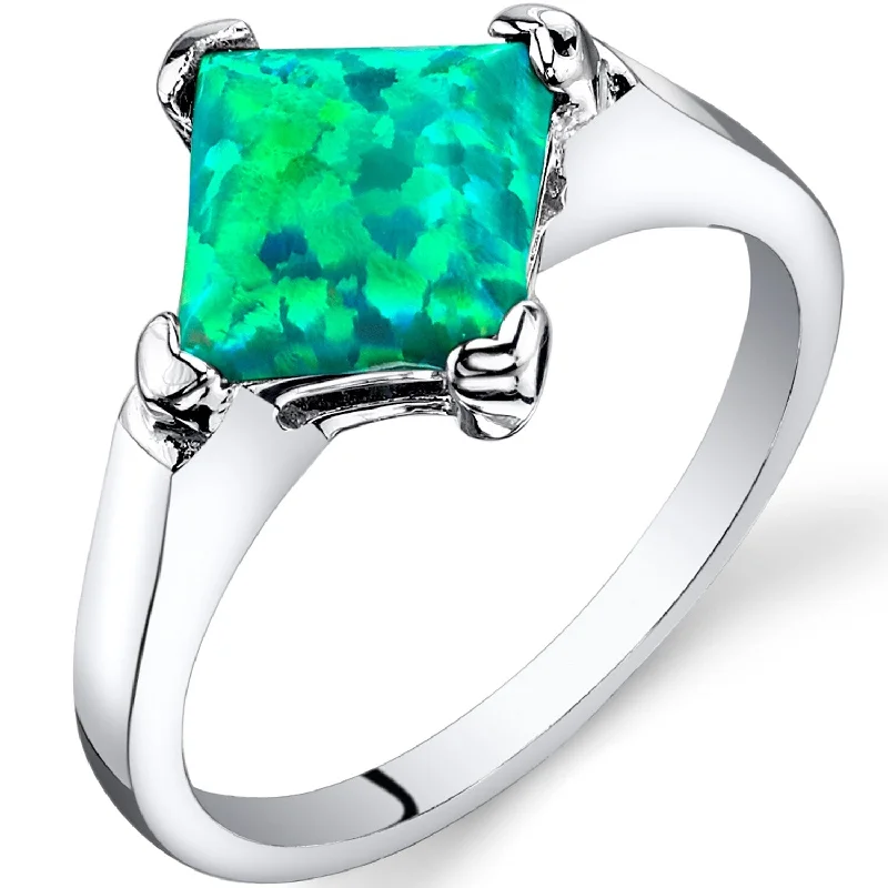 Women’s pearl rings-Sterling Silver 1 ct Green Opal Solitaire Ring