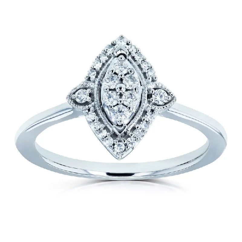 Women’s wedding bands-Annello by Kobelli 10k White Gold 1/6ct TDW Diamond Cluster Marquise-Shaped Ring