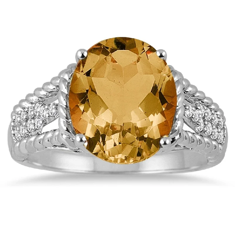 Women’s sterling silver rings-4.20 Carat Oval Shape Citrine and Diamond Ring in 14K White Gold