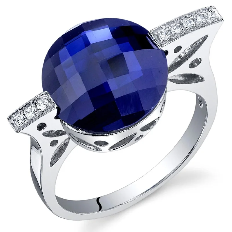 Women’s hammered rings-Sterling Silver 7 ct Created Sapphire Birthstone Ring