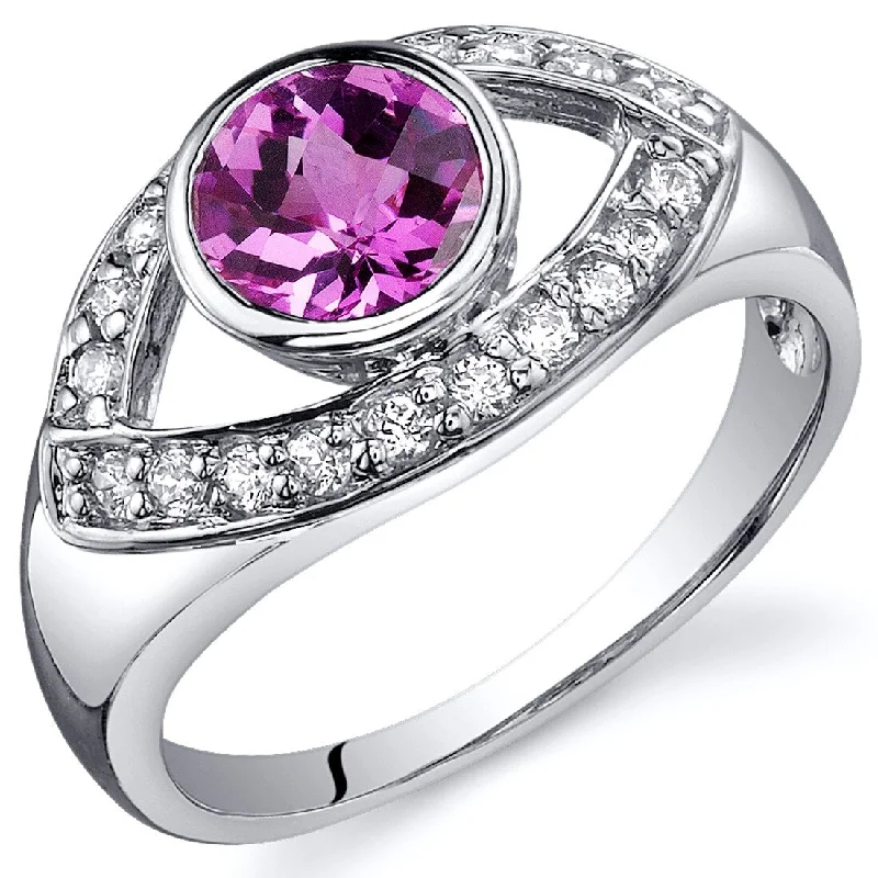 Women’s gold rings-Sterling Silver 1 ct Created Pink Sapphire Birthstone Ring