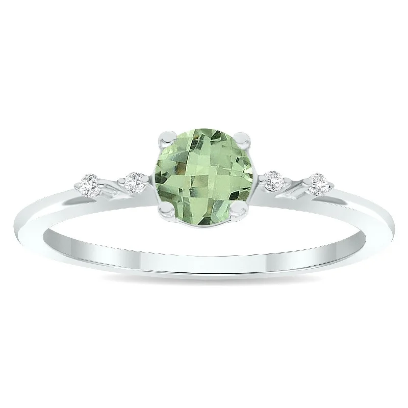 Women’s simple gold rings-Women's Green Amethyst and Diamond Sparkle Ring in 10K White Gold