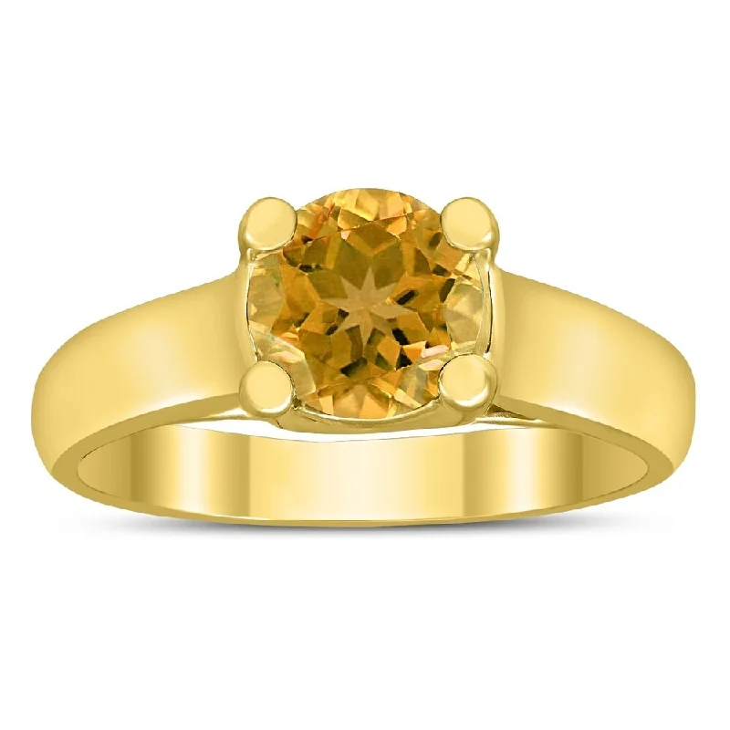 Women’s ruby rings-Round 7MM Citrine Cathedral Solitaire Ring in 10K Yellow Gold