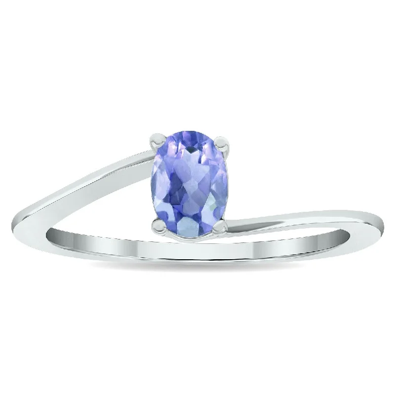 Women’s stylish rings-Women's Solitaire Tanzanite Wave Ring in 10K White Gold