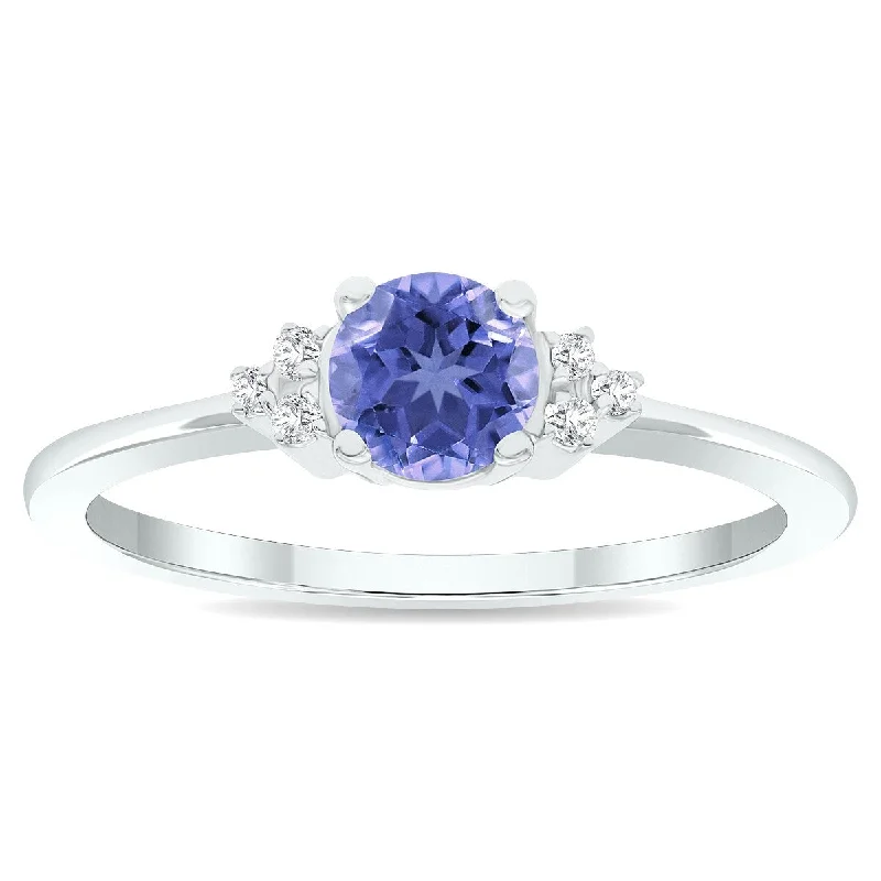 Women’s stacking wedding rings-Women's Tanzanite and Diamond Half Moon Ring in 10K White Gold