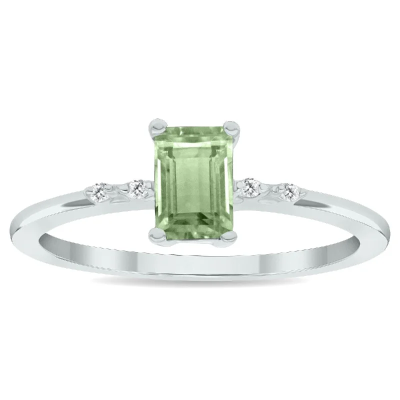 Women’s engagement rings-Women's Green Amethyst and Diamond Sparkle Ring in 10K White Gold