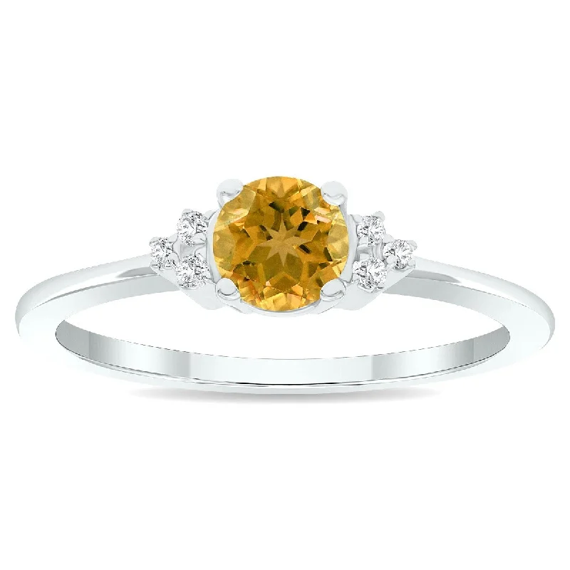 Women’s men’s rings for women-Women's Citrine and Diamond Half Moon Ring in 10K White Gold