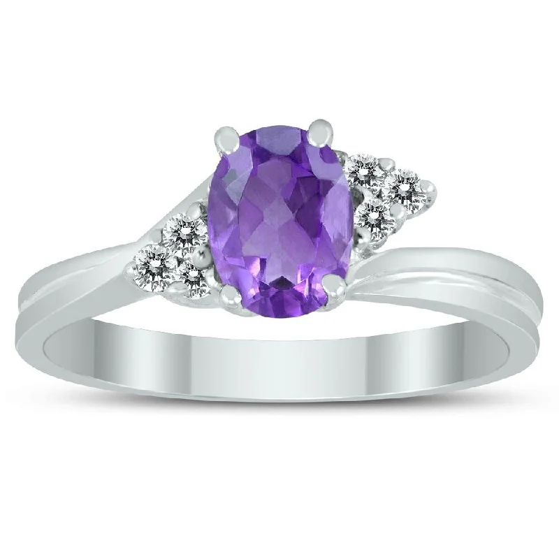 Women’s adjustable gemstone rings-7X5MM Amethyst and Diamond Twist Ring in 10K White Gold