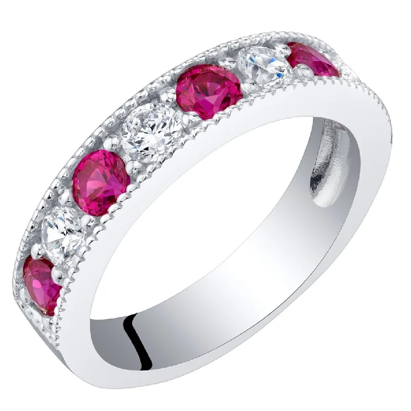 Women’s cocktail rings-Sterling Silver 0.75 ct Created Ruby Stackable Ring