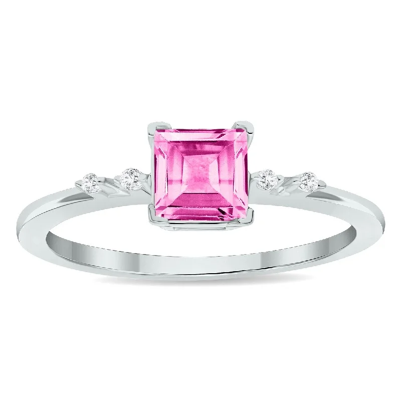 Women’s stackable rings-Women's Pink Topaz and Diamond Sparkle Ring in 10K White Gold