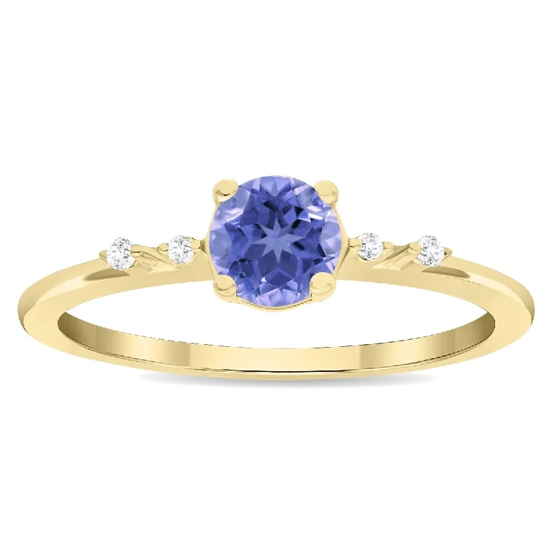 Women’s adjustable rings-Women's Round Shaped Tanzanite and Diamond Sparkle Ring in 10K Yellow Gold