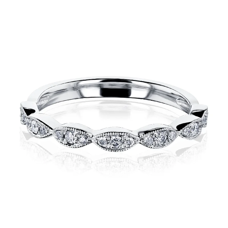 Women’s custom-designed rings-Annello by Kobelli The Floral Spring Band 10k White Gold Diamond Ring (HI/I)