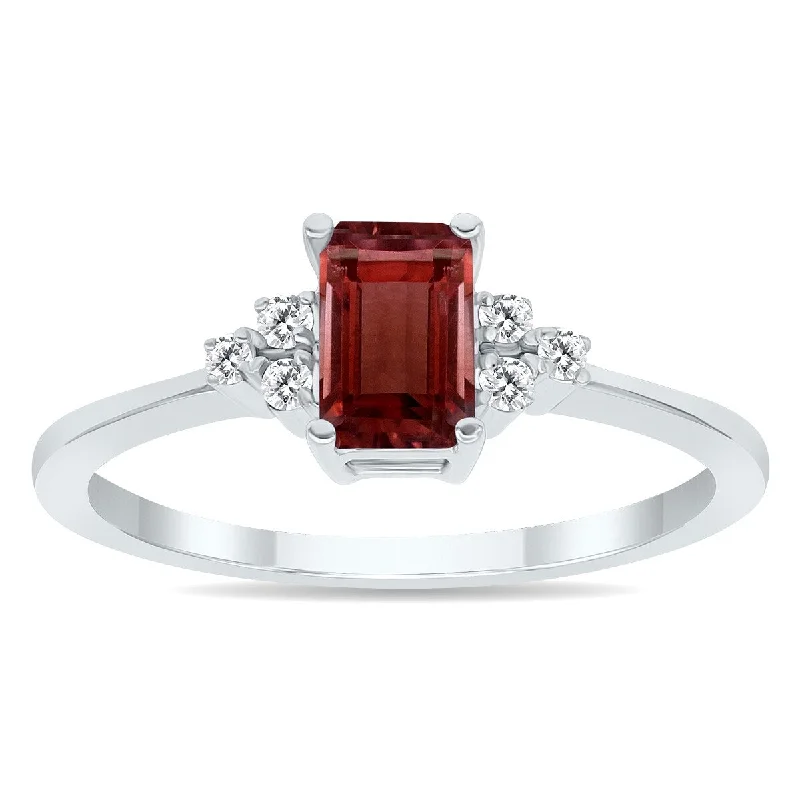 Women’s wedding rings-Garnet and Diamond Regal Ring in 10k White Gold