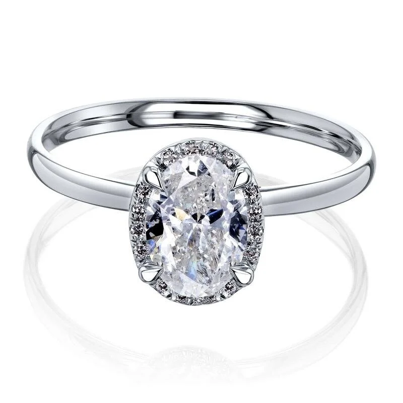 Women’s diamond wedding bands-Annello by Kobelli Dalilah 14k White Gold Oval Diamond Halo Ring (GH/SI-I, HI/I)