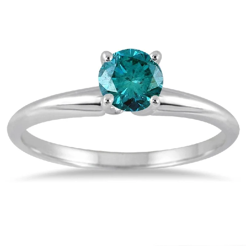 Women’s cubic zirconia rings-0.33 Carat Round Blue Diamond Solitaire Ring in 14k White Gold