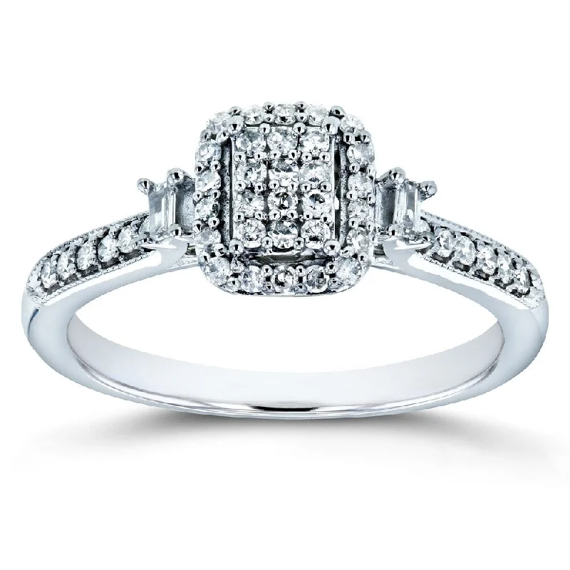 Women’s birthstone rings-Annello by Kobelli 10k White Gold 1/4ct TDW Diamond Promise Ring