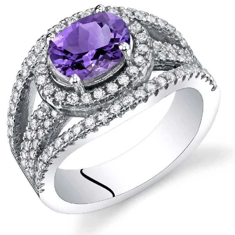 Women’s diamond wedding bands-Sterling Silver 1 ct Amethyst Halo Ring