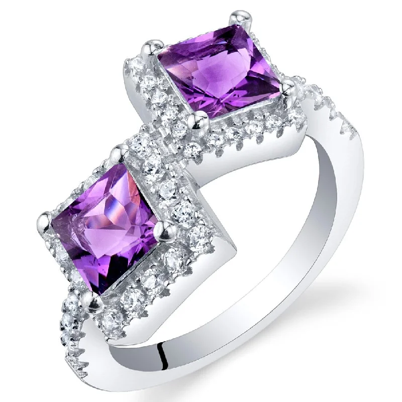 Women’s ring with emeralds-Sterling Silver 1 ct Amethyst Birthstone Ring