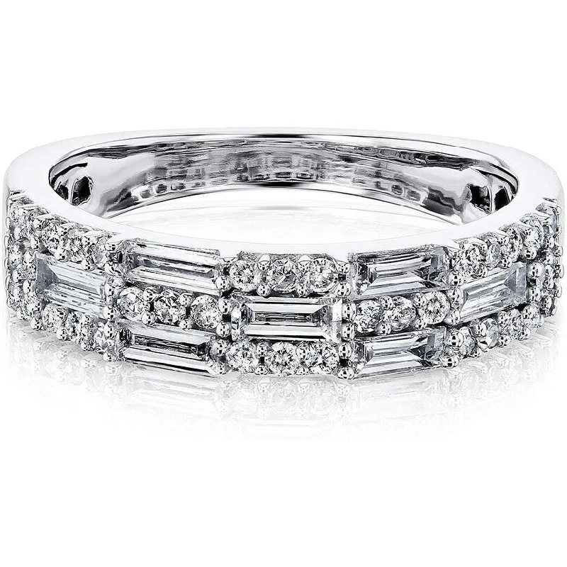 Women’s vintage engagement rings-Annello by Kobelli Drusilla 10k White Gold Mixed-cut Diamonds Multi-Row Ring