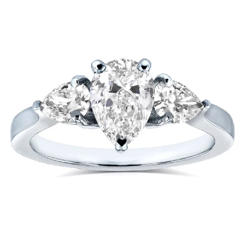 Women’s colorful rings-Annello by Kobelli Platinum Certified 1 1/2ct TDW Pear Cut Diamond Three Stone Ring