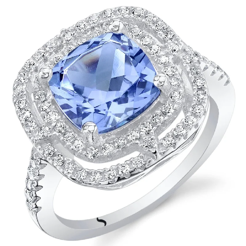 Women’s stylish wedding rings-Sterling Silver 3.75 ct Simulated Tanzanite Halo Ring