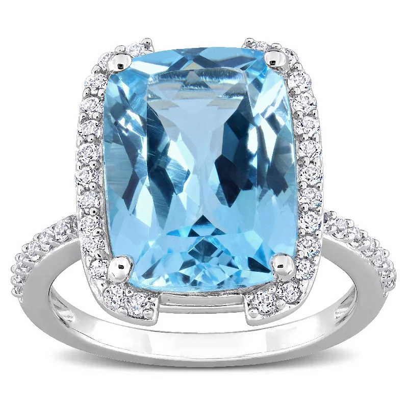 Women’s diamond rings-Miadora 9 2/5ct TGW Sky Blue and White Topaz Fashion Ring in Sterling Silver