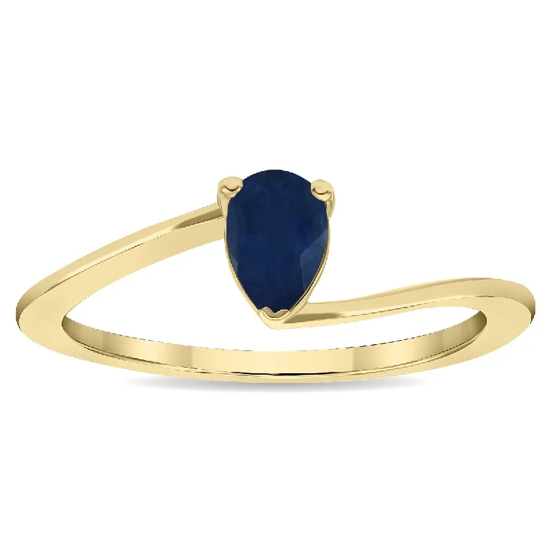 Women’s infinity engagement rings-Women's Solitaire Pear Shaped Sapphire Wave Ring in 10K Yellow Gold