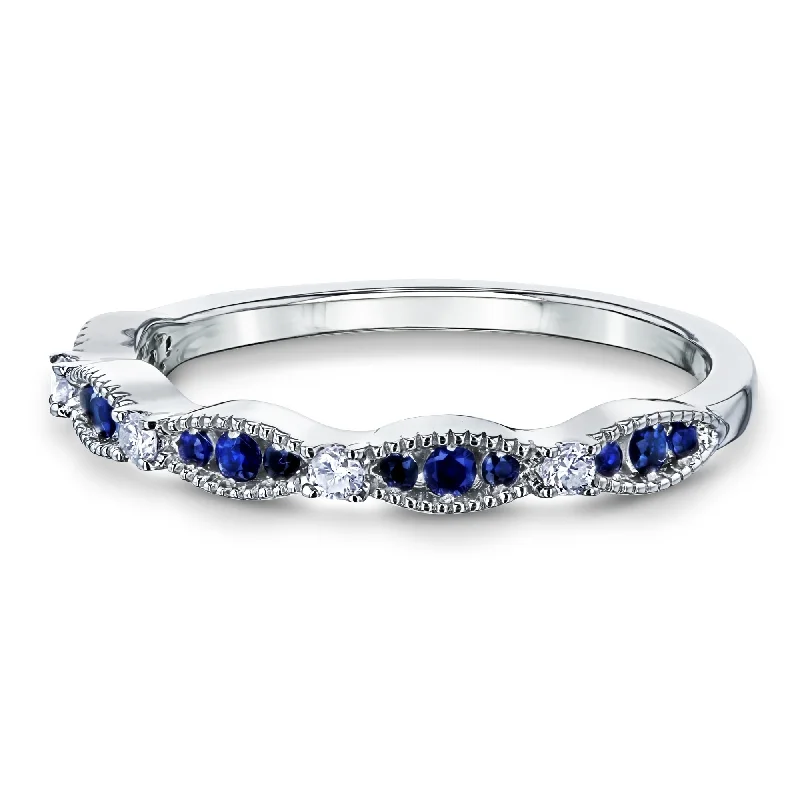 Women’s silver eternity rings-Annello by Kobelli 14k Gold 1/5ct TGW Blue Sapphire and White Diamond Natural Gemstone Ring Stackable Band