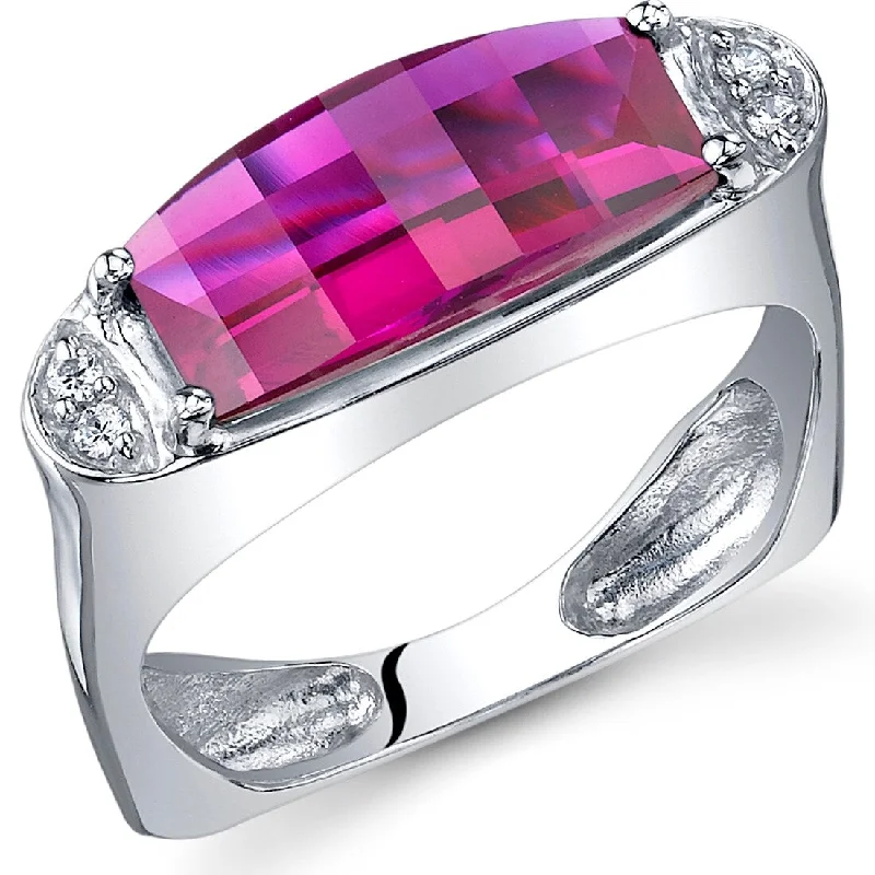 Women’s colorful gemstone rings-Sterling Silver 3 ct Created Ruby Birthstone Ring