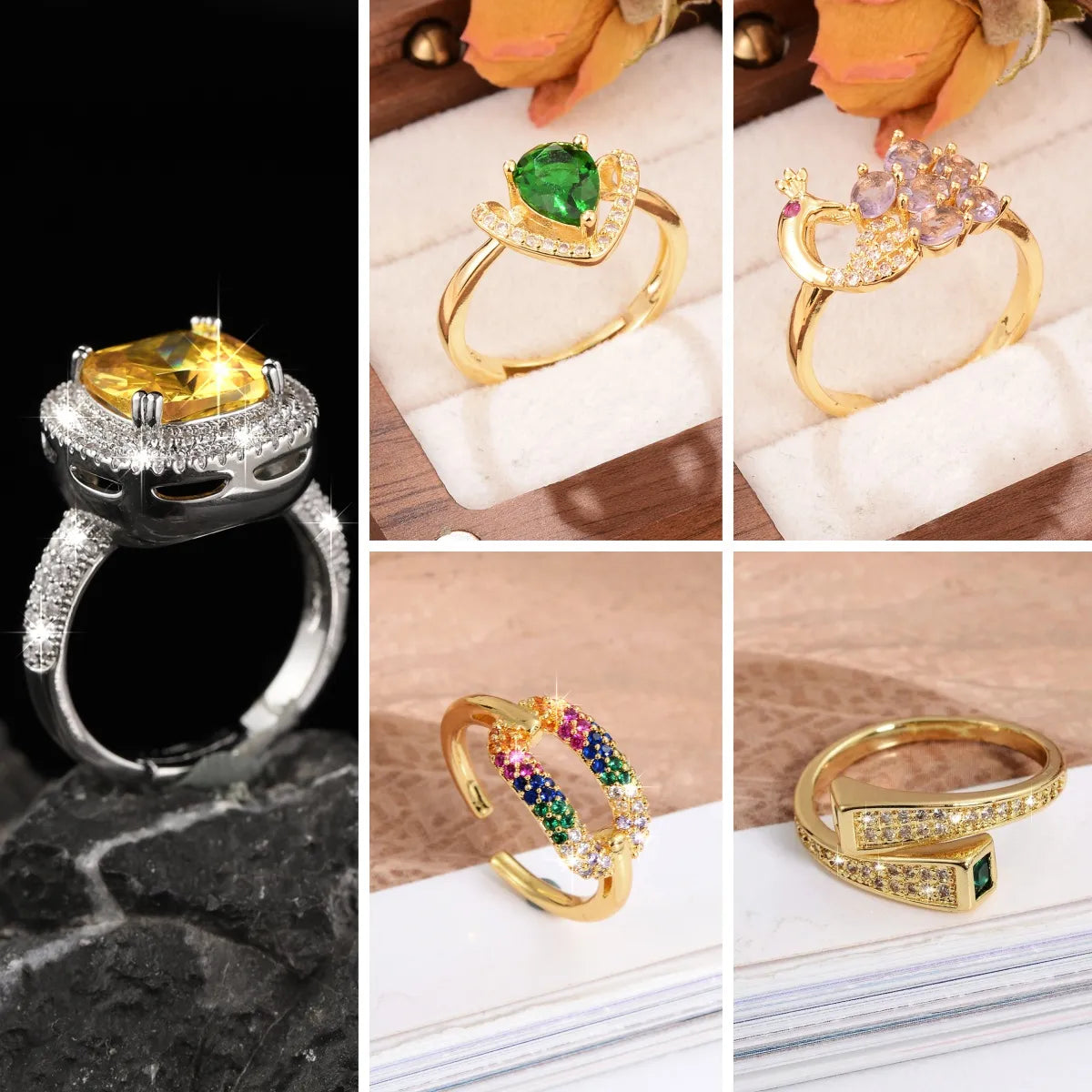 Women’s pearl rings-Glam Luxurious Shiny Flower Copper Plating Inlay Zircon 18k Gold Plated Open Rings