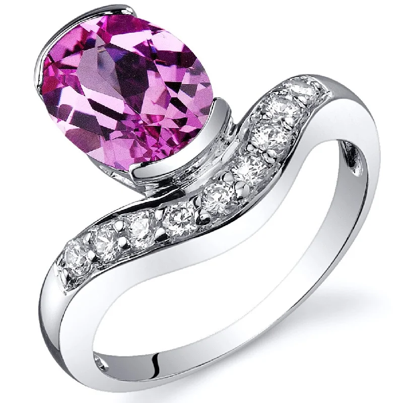 Women’s colorful rings-Sterling Silver 2.5 ct Created Pink Sapphire Birthstone Ring