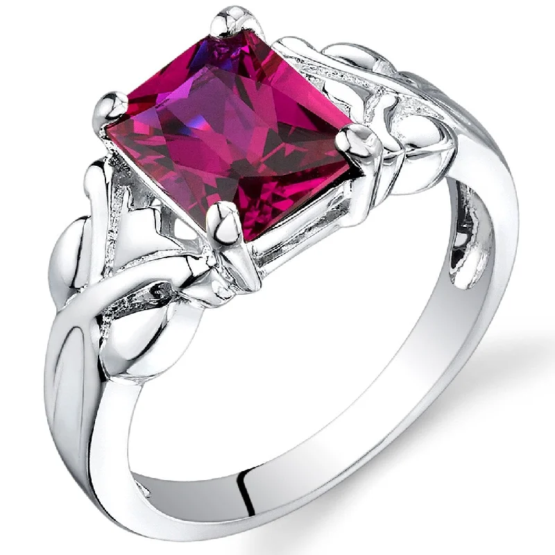 Women’s solitaire rings-Sterling Silver 3 ct Created Ruby Solitaire Ring