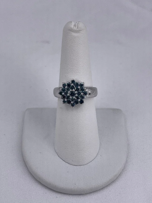 Women’s unique rings-#1203592 10kt wg 1tcw blue diamond cluster ring with plain shank I1-I2 quality