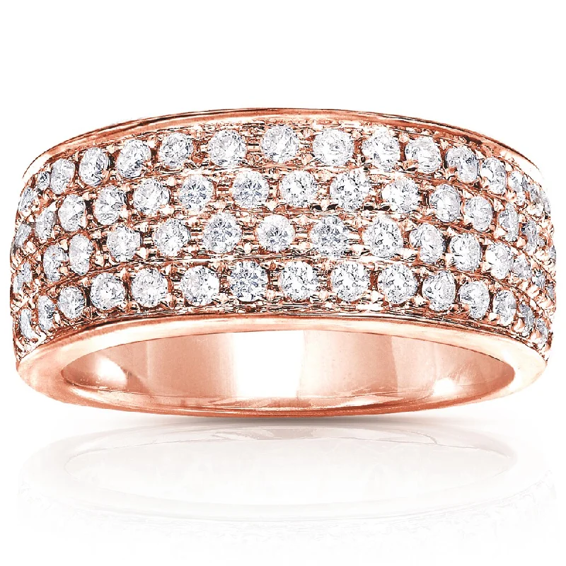 Women’s rose gold wedding rings-Annello by Kobelli 14k Rose Gold 1ct TDW Diamond Pave Wide Anniversary Ring