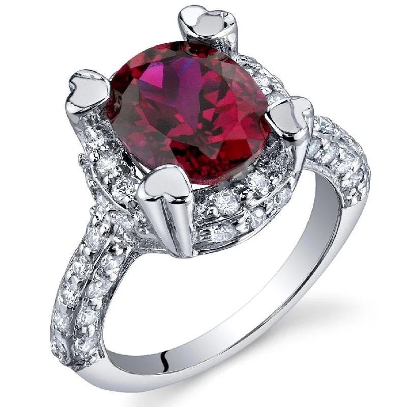 Women’s square rings-Sterling Silver 3.5 ct Created Ruby Birthstone Ring