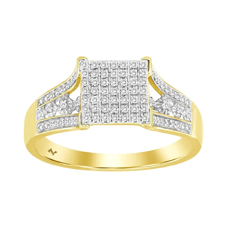 Women’s cluster rings-LADIES RING 0.20CT ROUND DIAMOND 10K YELLOW GOLD