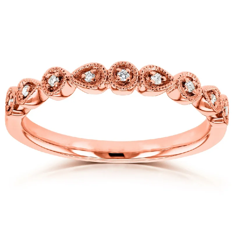 Women’s handmade rings-Annello by Kobelli 10k Rose Gold Diamond Accented Milgrain Ring