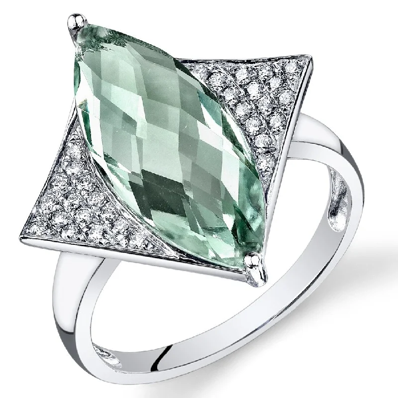 Women’s antique rings-14k White Gold 4.2ct Green Amethyst and Diamond Ring